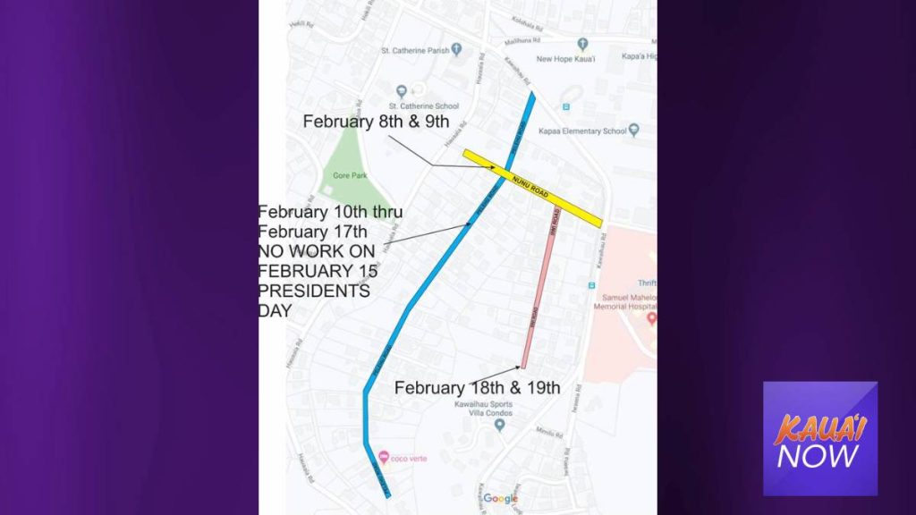 Roadwork Scheduled in Kapa‘a Starting Feb. 8 Kauai Now
