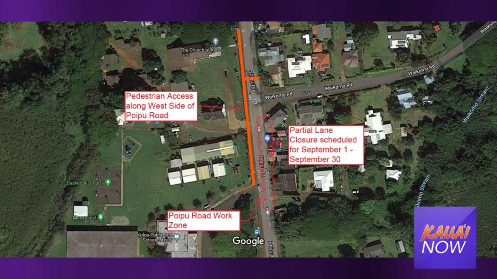 Lane Closures Scheduled For Po‘ipū Road in Kōloa Kauai Now