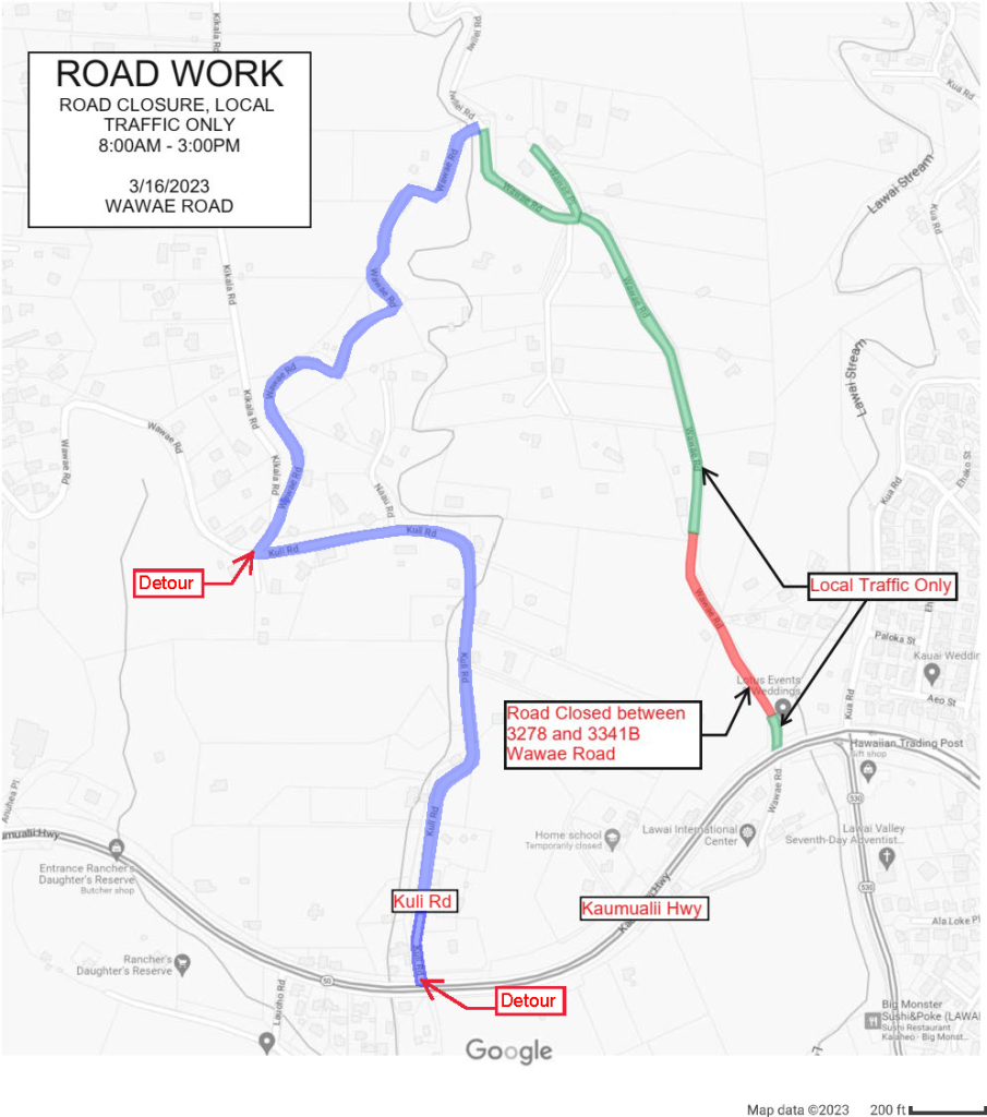 Road closure scheduled in Lāwa‘i Kauai Now