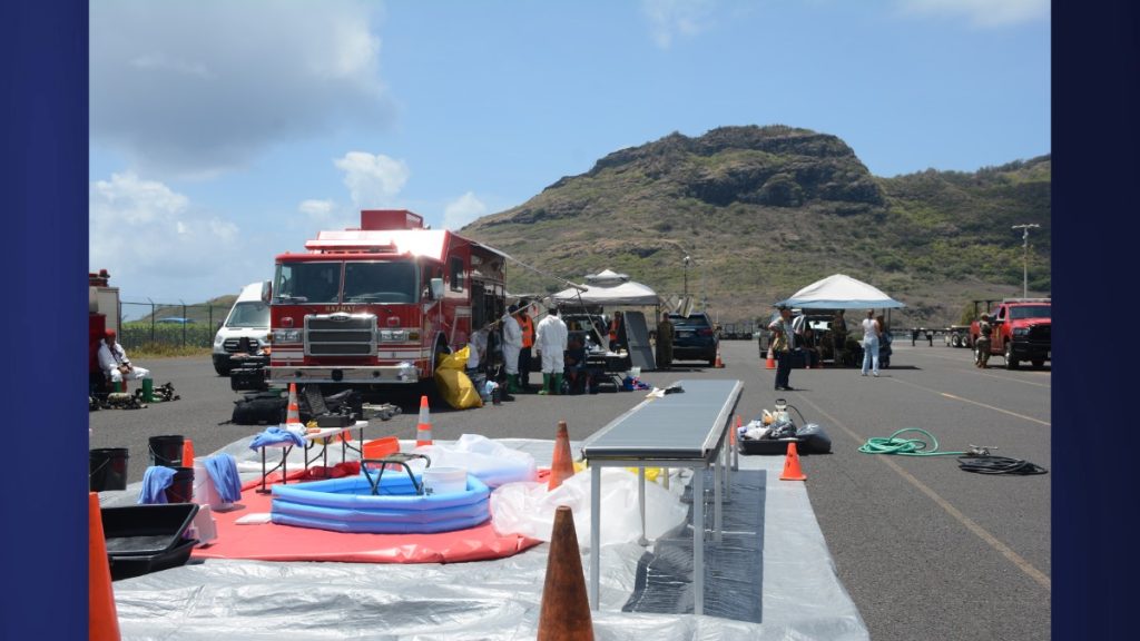 The County of Kaua‘i, in partnership with the Hawai‘i National Guard’s 93rd Weapons of Mass Destruction Civil Support Team on scene during the multi-agency emergency response exercise on July 24, 2025, at Nāwiliwili Harbor. (Picture Credit: Xiomara Yamileth/ Kaua'i Now)