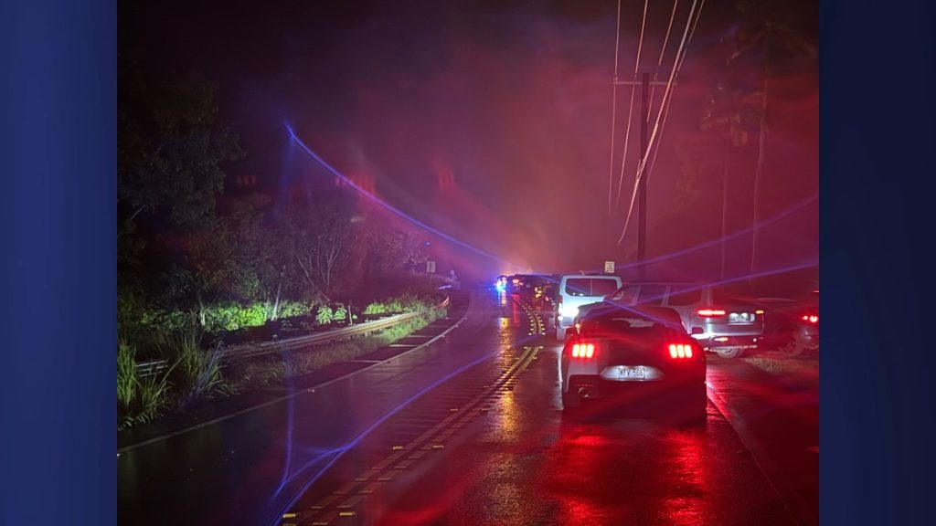 UPDATE: 10:30 p.m. — Cars continue to line up on Kuamo'o Road, waiting for the road to reopen after being parked for more than four hours at Poli'ahu Heiau in Wailua. (Picture Courtesy: Xiomara Yamileth/ Kaua'i Now)