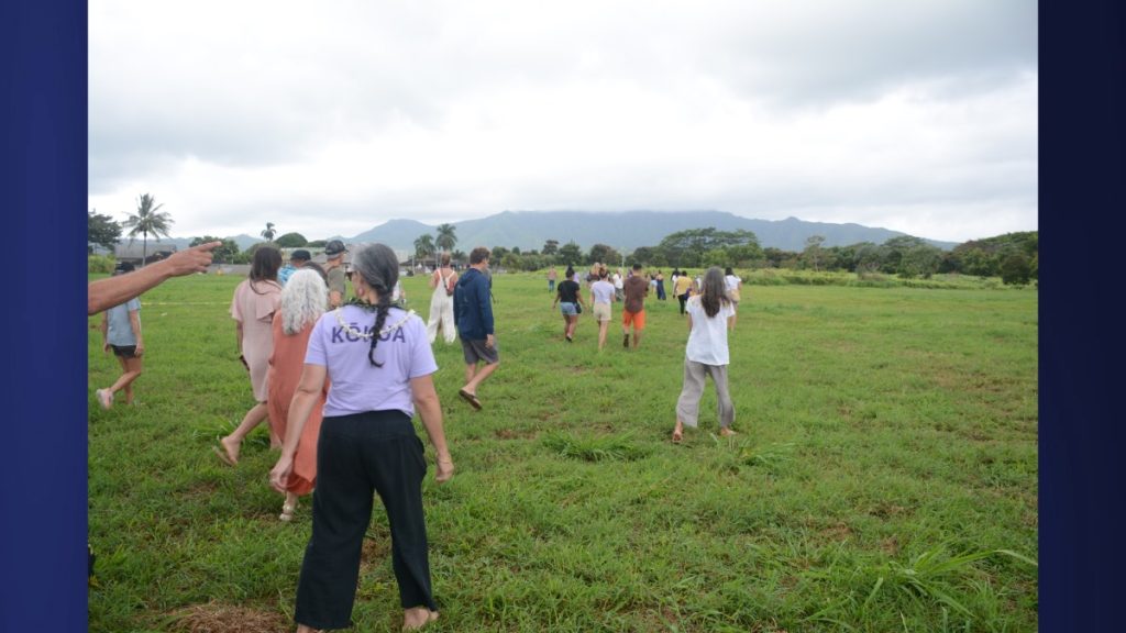 Family and community members gathered at Namahana’s permanent campus site for a historic opening day photo. Aug. 4, 2025. (Picture Credit: Xiomara Yamileth/ Kauaʻi Now)