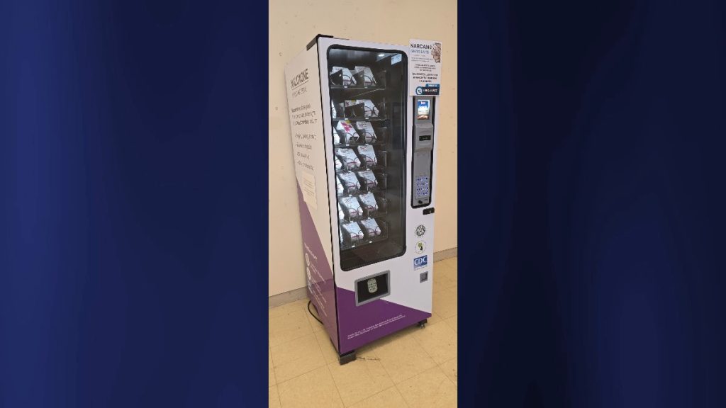 One of two free NARCAN© vending machines is available to the public at the Piʻikoi Building in the civic center. (Photo Credit: County of Kauaʻi Office of the Prosecuting Attorney)