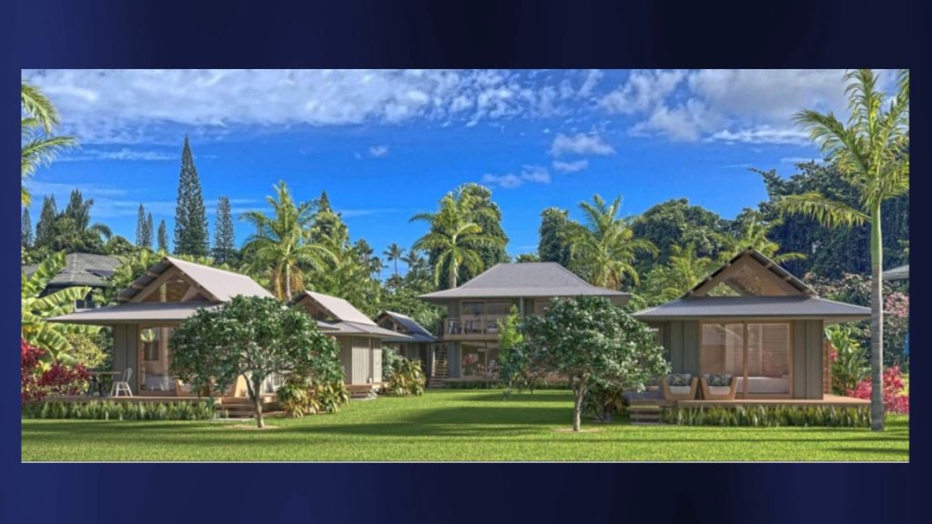 A rendering of the planned affordable homes at the Hale Kākoʻo O Hanalei site. (Photo Credit: The Hanlei Initiative)
