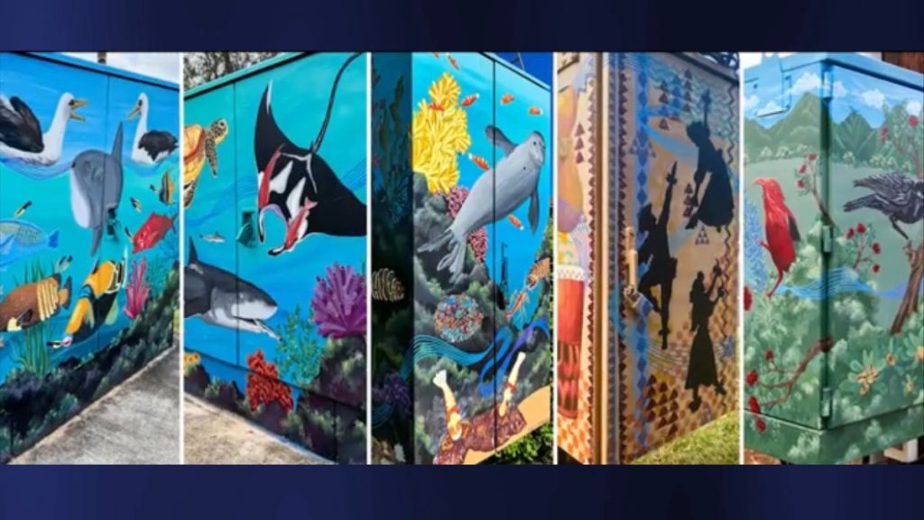 This past June, Hawaiian Telcom hired local artist Kayti Lathrop to collaborate with several middle and high school students to beautify utility boxes across Kaua‘i. (Photo Credit: Hawaii Telcom)