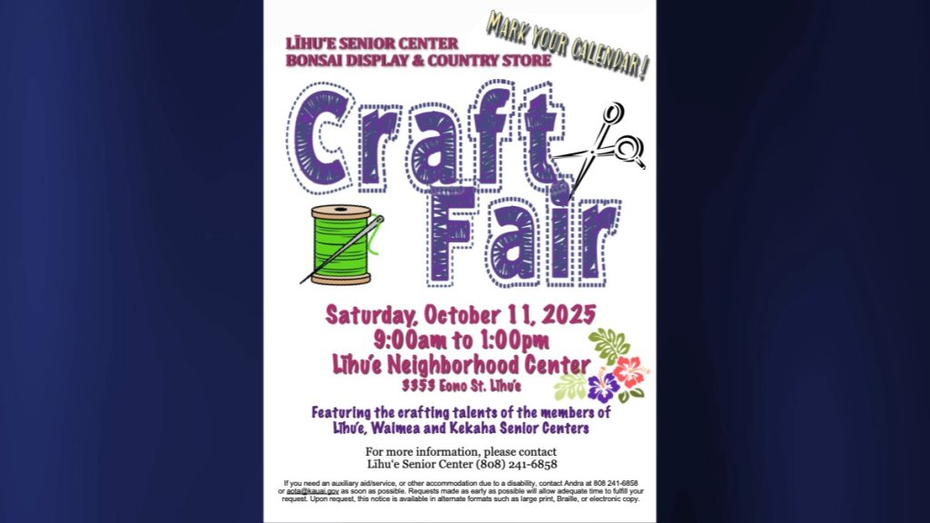 Blankets, rugs, quilts, pillows, leis, kitchen towels, Christmas items, cards, and other crafts will be available at the fair. (Photo Credit: Līhu'e Senior Center)