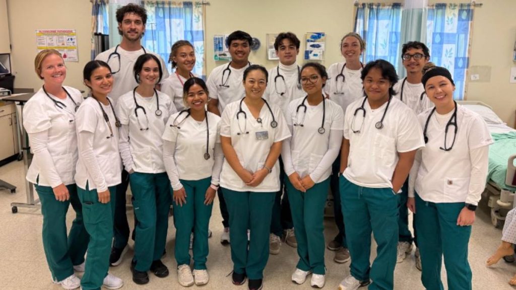 On Sept. 30, first-year nursing students at Kaua'i Community College honed their health assessment skills in the campus lab, pausing briefly for a group photo. (Photo Credit: Maria Fabro)