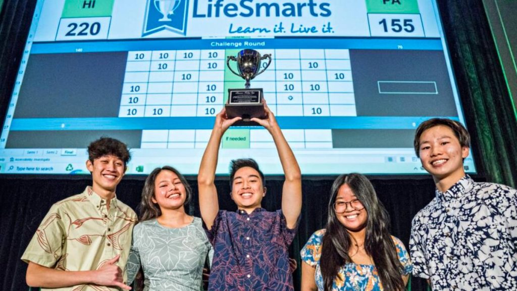 A team of high school students from Maryknoll School in Honolulu were crowned as 2023 champions at the National LifeSmarts Championship on April 30, 2023, in Cincinnati, Ohio. (Photo Courtesy: Hawaiʻi State Department of Commerce and Consumer Affairs)