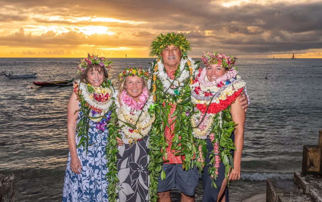 The 2025 Hawaiʻi Waterman Hall of Fames inductees: L-R Patti Paniccia, Rochelle Ballard, Johnny McCandless and Lauren Spalding. (Photo Credit: Leialoha Socials)