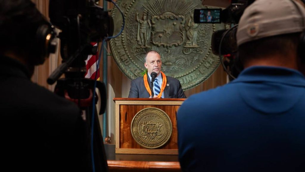 Gov. Josh Green discusses how he will handle the challenges facing Hawaiʻi during the 2026 State of the State address on Jan. 26, 2026. (Photo Credit: Office of the Governor)
