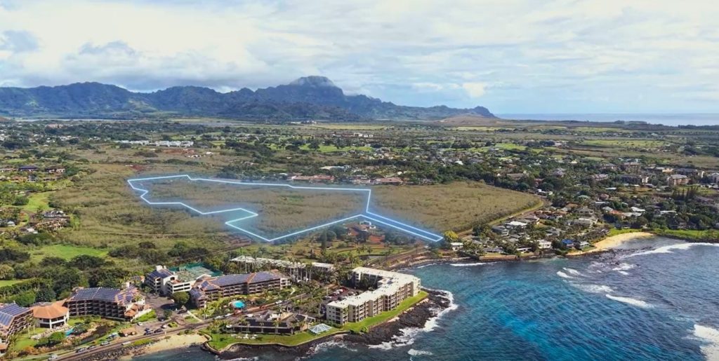 The 24 acres marked by the blue outline now is available to purchase through a bankruptcy auction after a planned luxury resort development never got off the ground. (Photo Courtesy: Hilco Global)