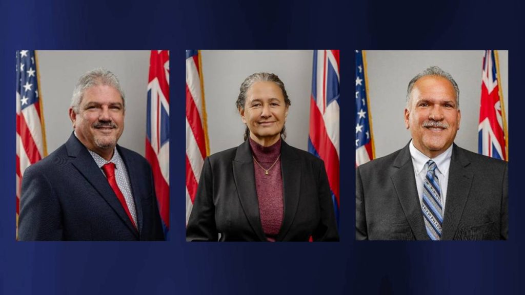 Three candidates have filed so far for Kauaʻi Mayor in the 2026 election: L-R Mel Rapozo, Felicia Cowden and Bernard Carvalho Jr. (Photos: Kauaʻi County)