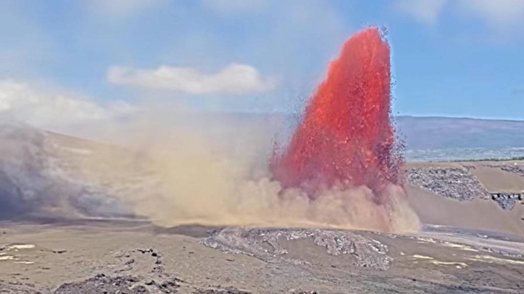 A screenshot from just after 11 a.m. June 27, 2026, of a livestream image from the V3 summit webcam at Kīlauea volcano on the Big Island. (Screenshot from Courtesy Video: U.S. Geological Survey)