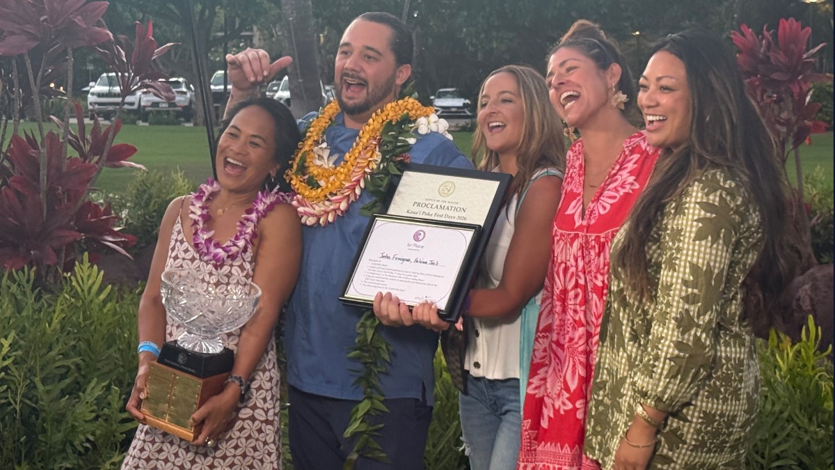 Chef Justin Firmignac of Haleiwa Joe's won top honors for his creation at the sixth annual Kaua'i Poke Fest on Saturday, June 20, 2026. (Xiomara Yamileth/ Kauaʻi Now)