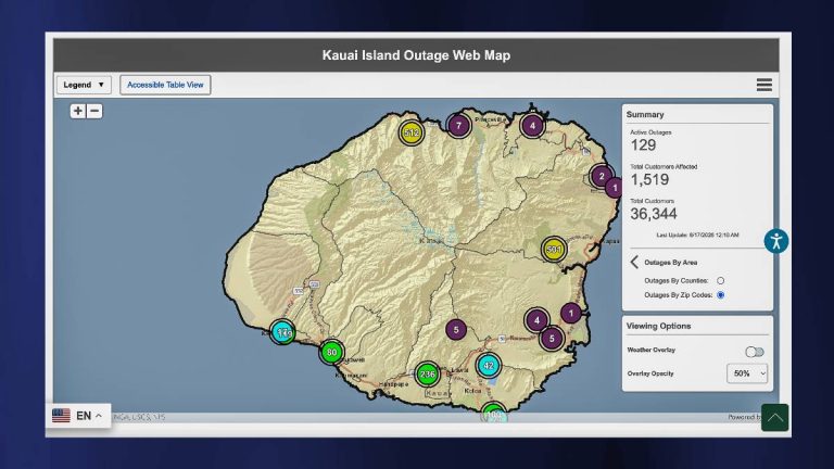 Update: 1,517 customers of Kauaʻi Island Utility Cooperative now without power due to Tropical Storm Lala