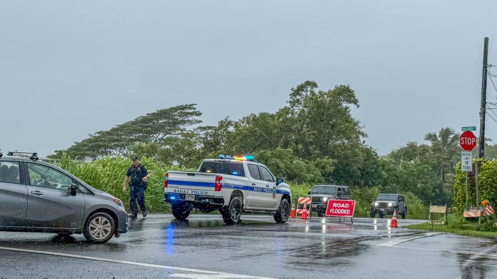 Kūhiō Road near the Hanalei Bridge was closed due to flooding on Aug. 