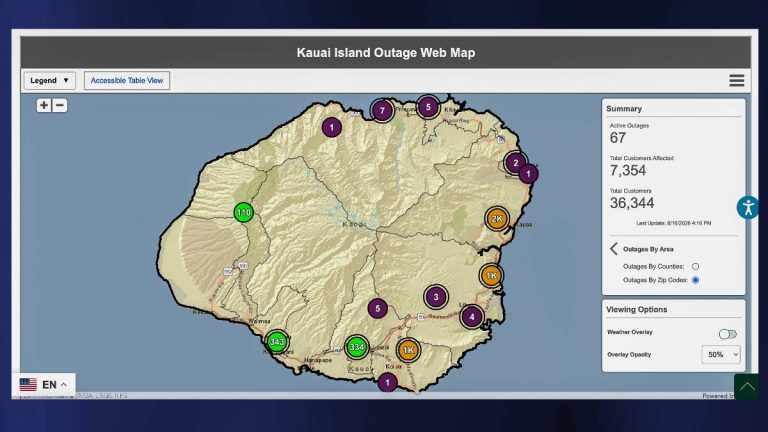 7,354 customers of Kauaʻi Island Utility Cooperative are without power due to Tropical Storm Lala
