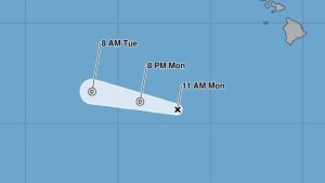Tropical Storm Moke weakens to tropical depression, traveling far south of Kauaʻi today
