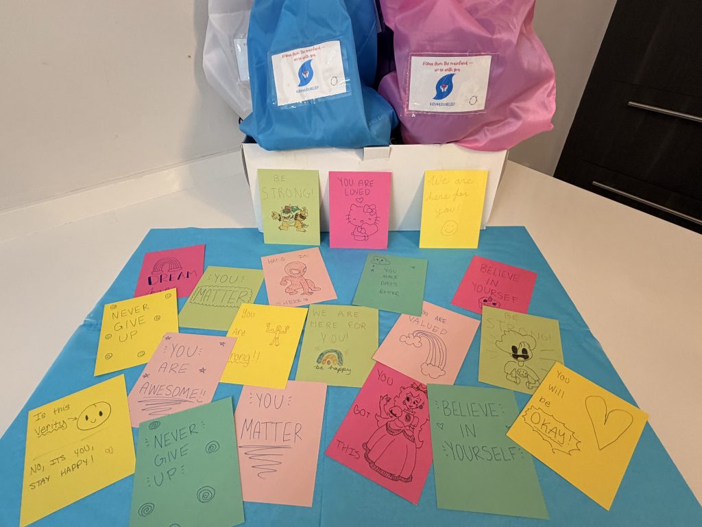 The nonprofit Kids4KidsRelief created care packages for youth affected by Hurricane Lowell that included cards with handwritten inspirational messages. (Photo Credit: Kids4KidsRelief)