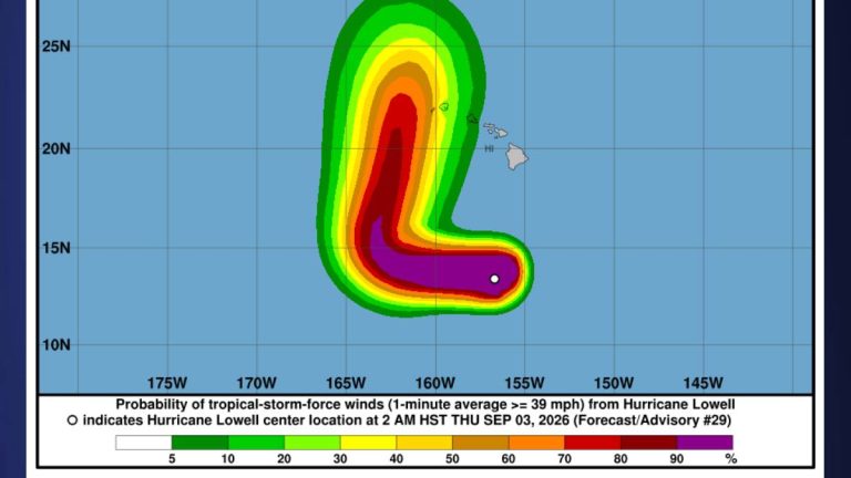 Category 4 Hurricane Lowell to turn northward, passing near or west of Kauaʻi by late Monday
