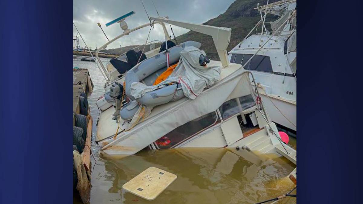 The hearts of the Kauaʻi Sea Scouts sank when they learned that Hurricane Lowell had left the yacht underwater. (Photo Credit: Kauaʻi Sea Scouts)