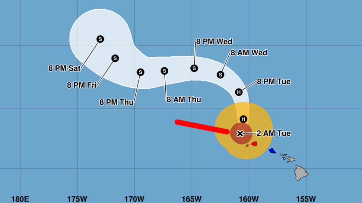 The core of Hurricane Lowell was 110 mph northwest of Līhuʻe as of 2 a.m. Tuesday advisory of the National Hurricane Center.