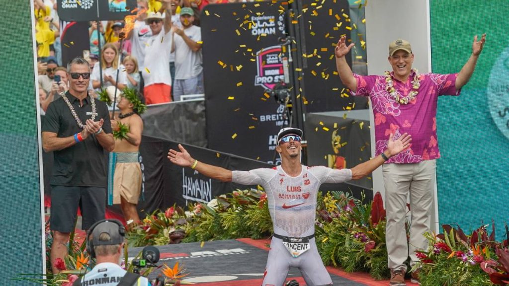 France's Vincent Luis won the 2026 Ironman World Championship on his first try on Oct. 10, 2026. (Tiffany DeMasters/Big Island Now)