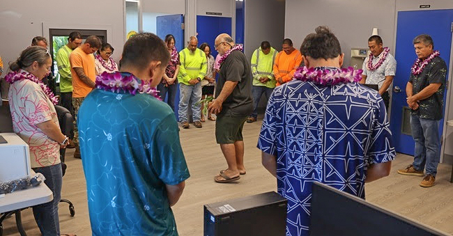 Kahu Sean Chun blesses the $1.1 million renovation of the Hanapēpē Baseyard facility on Oct. 30, 2026. (Photo Credit: Kauaʻi County)
